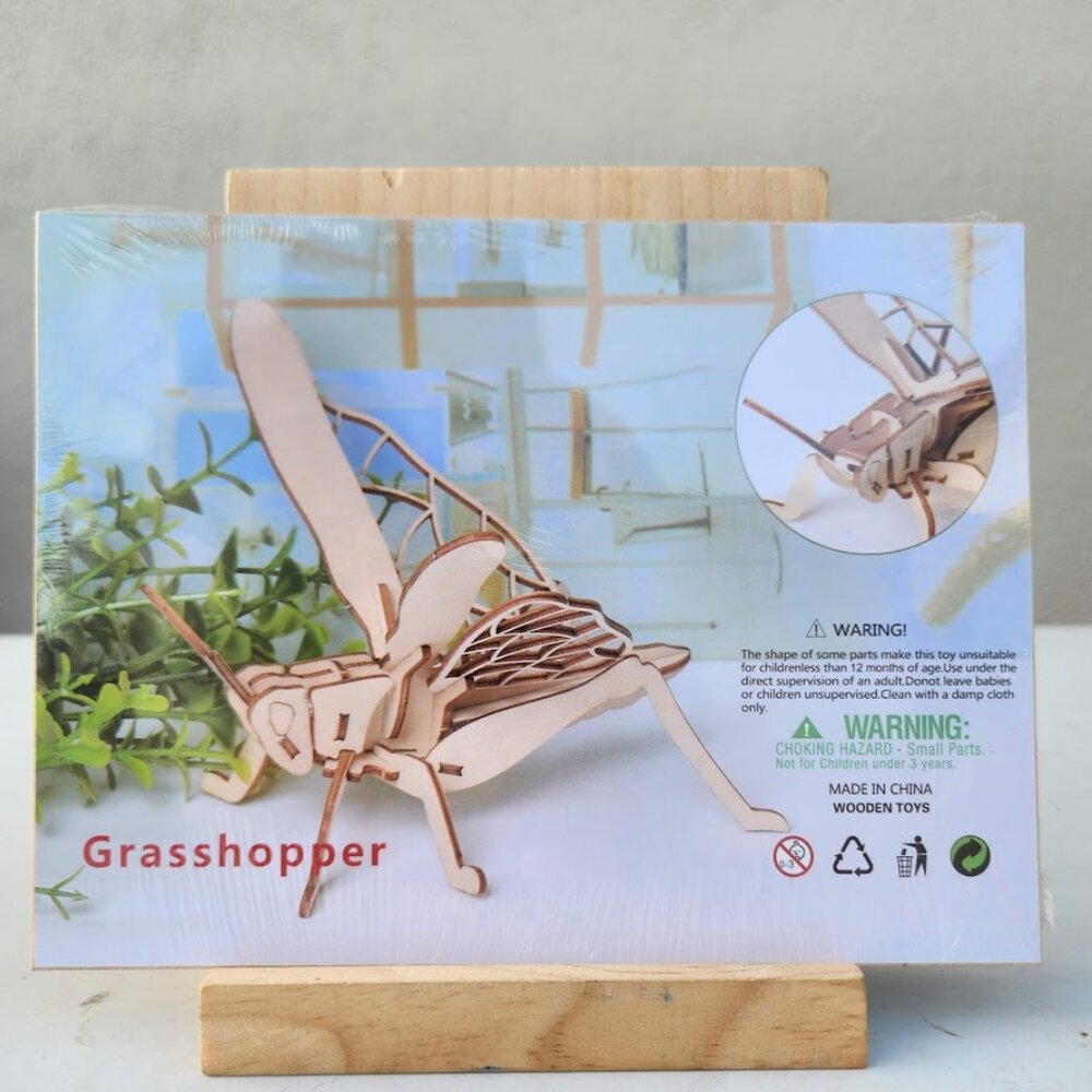 NEW 3D Wooden Grasshopper Puzzle Insect Animal Model Kit STEM Crafts DIY Brain